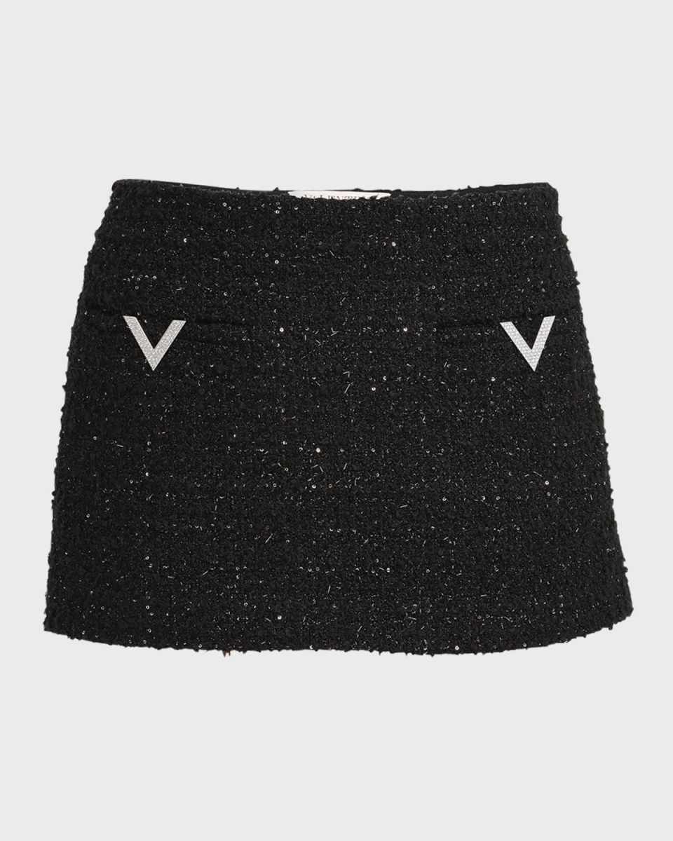 V-Logo Metallic Tweed Mini Skirt